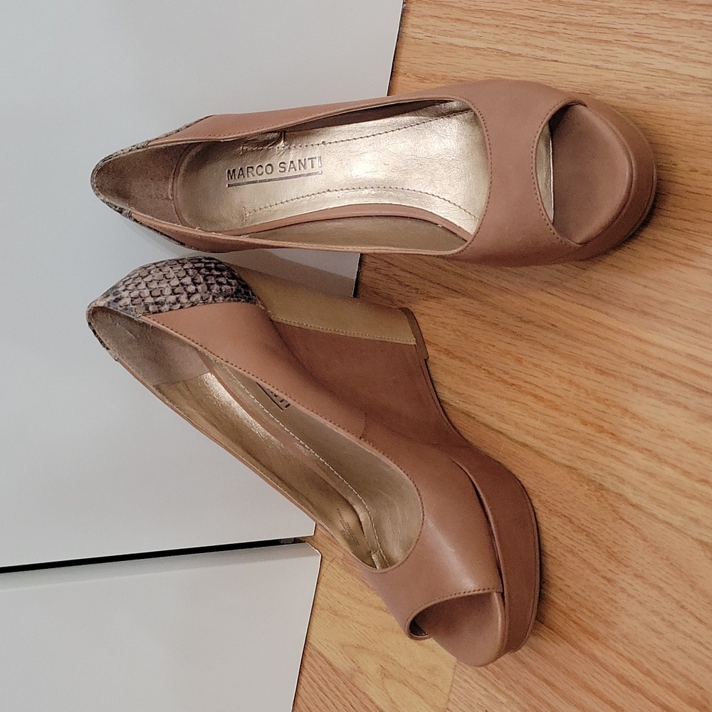 Marco Santi Talia Python brown colorblock wedges